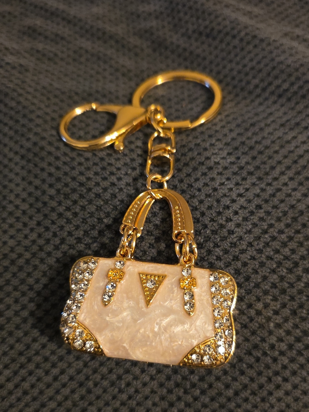 Gold and Cream Crystal Handbag Keychain
